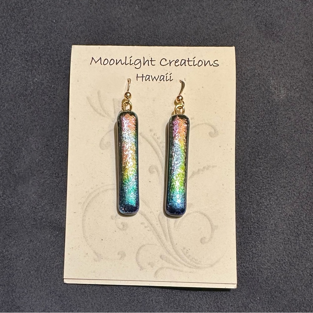 Handmade Dichroic Glass Dangle Earrings | Gold-Filled | NWT